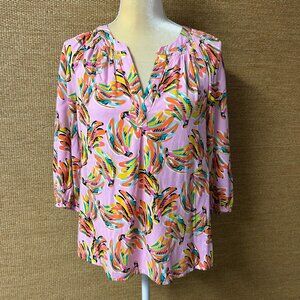 Crown & Ivy Top Women's Small Pink Multicolor Banana Pattern